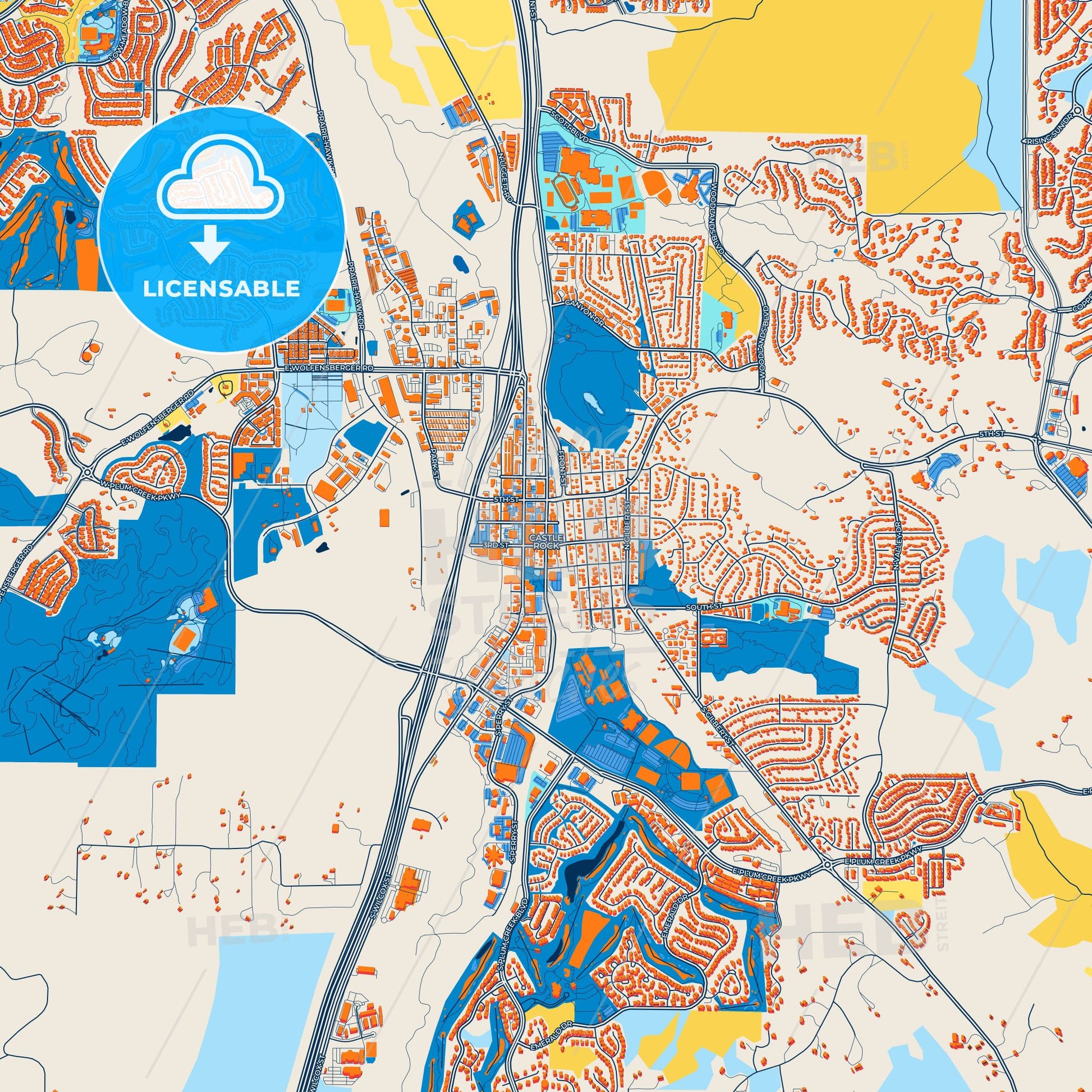 Colorful Castle Rock Street Map with Labels and Buildings