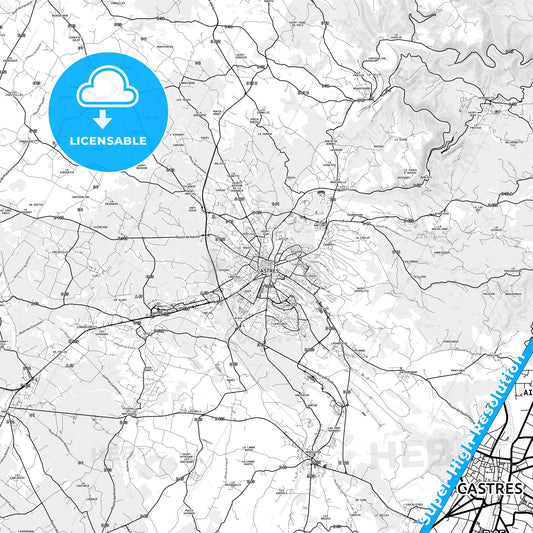 Castres, France light map with streetnames, citynames and districts