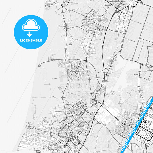 Castricum, Netherlands light map with streetnames, citynames and districts