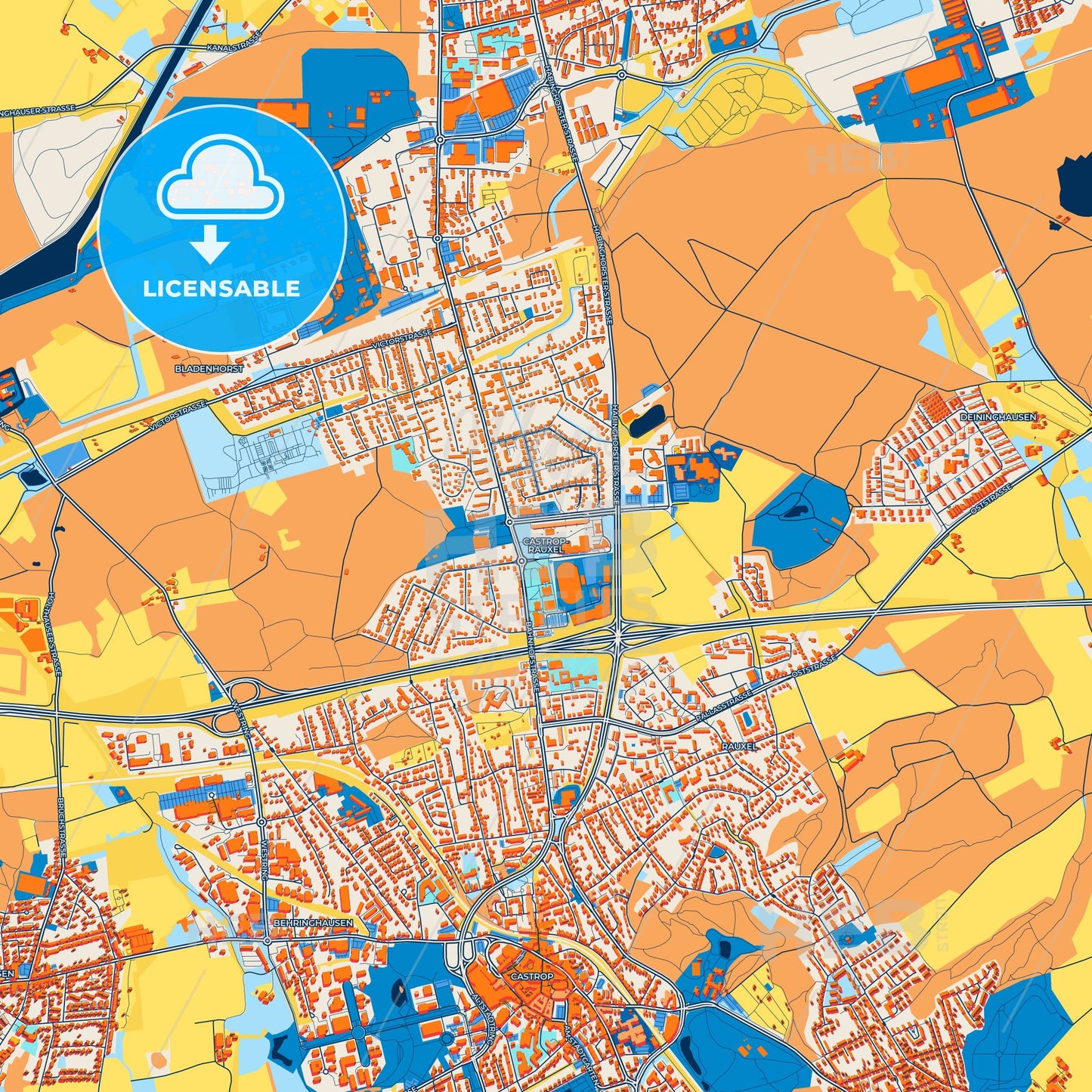 Colorful Castrop-Rauxel Street Map with Labels and Buildings
