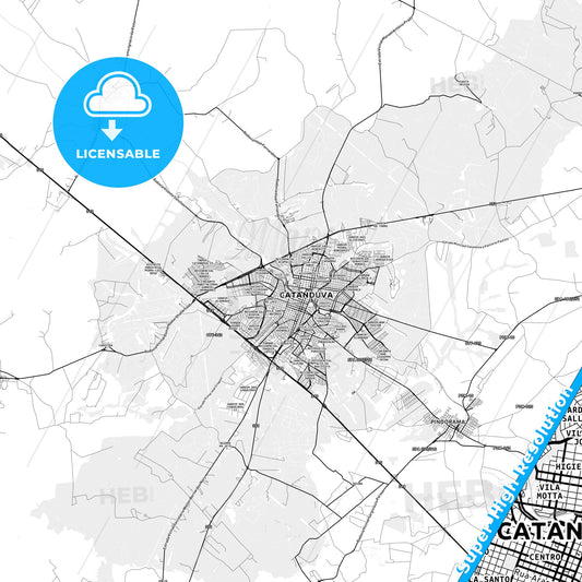 Catanduva, Brazil light map with streetnames, citynames and districts