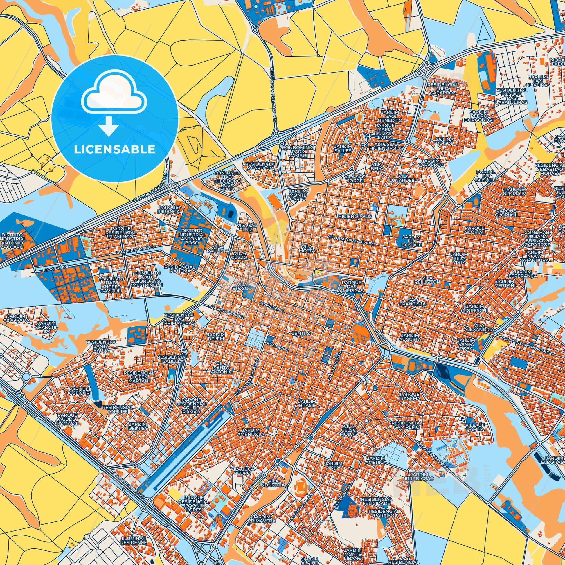 Colorful Catanduva Street Map with Labels and Buildings