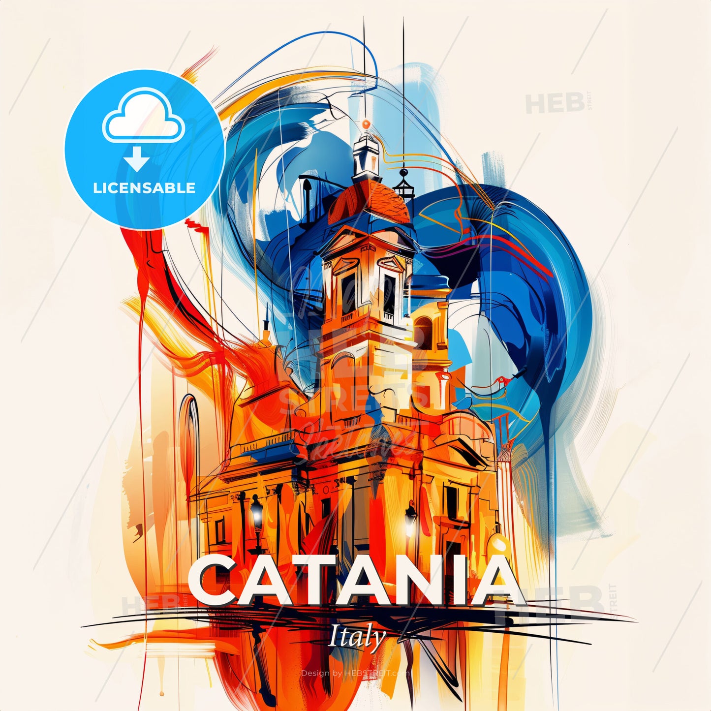 Vibrant Catania , Italy - A Painting Of A Building - Square format print template