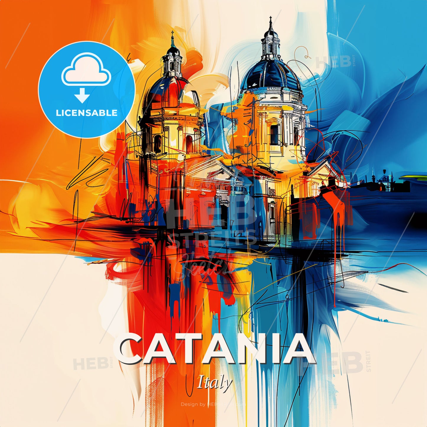 Vibrant Catania , Italy - A Painting Of A Building With A Colorful Background - Square format print template
