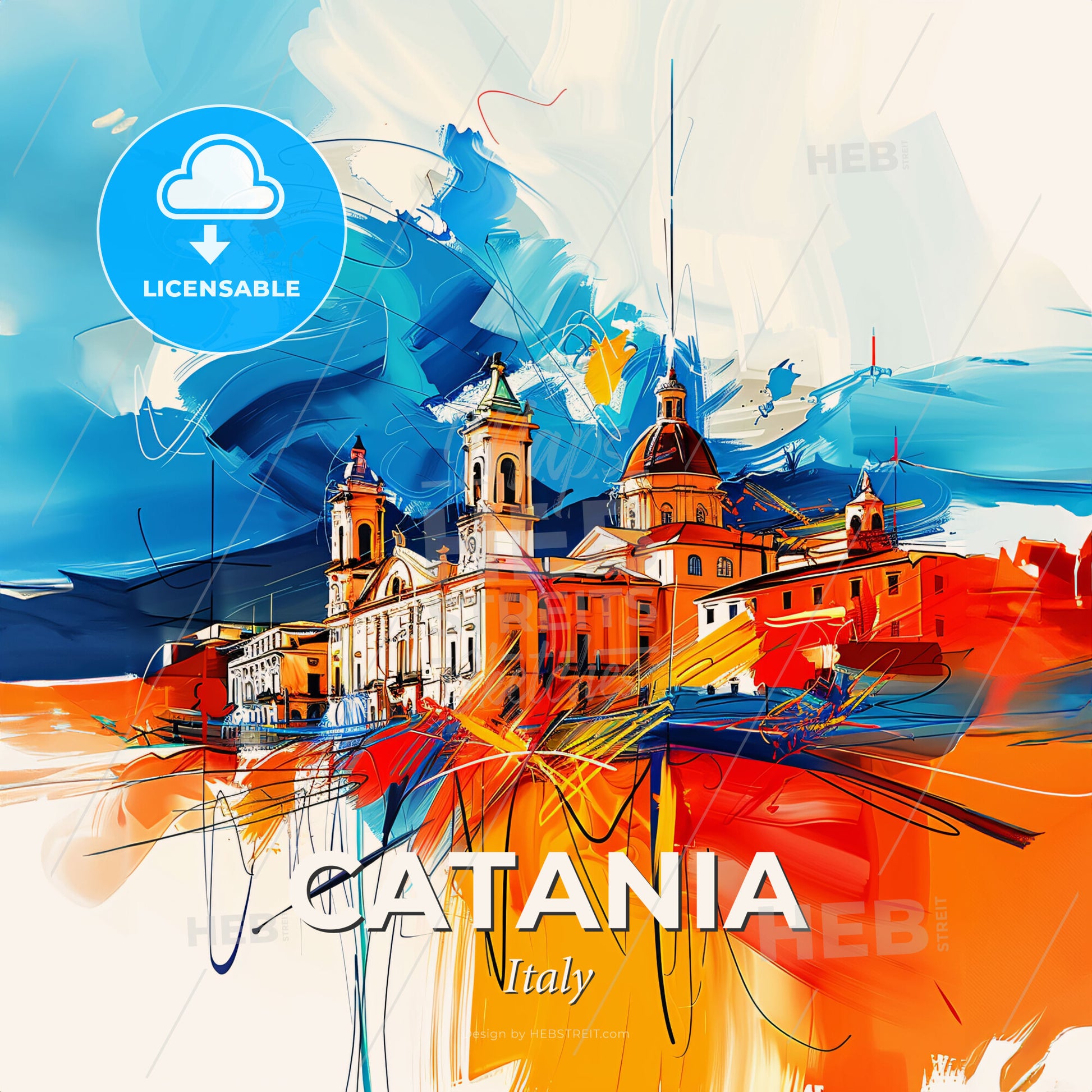 Vibrant Catania , Italy - A Painting Of A Building - Square format print template