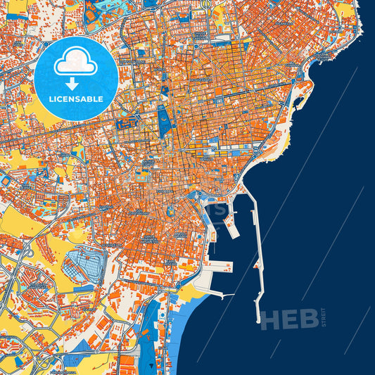 Colorful Catania Street Map with Labels and Buildings