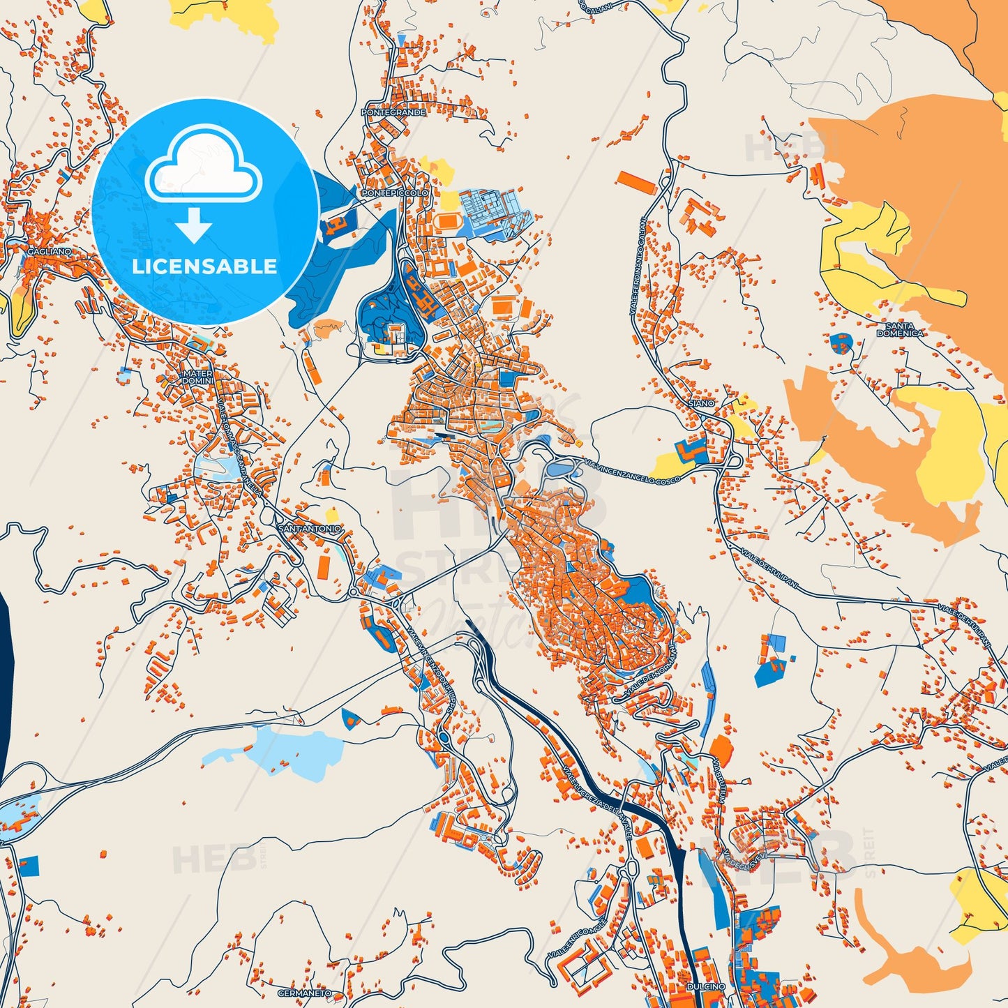 Colorful Catanzaro Street Map with Labels and Buildings