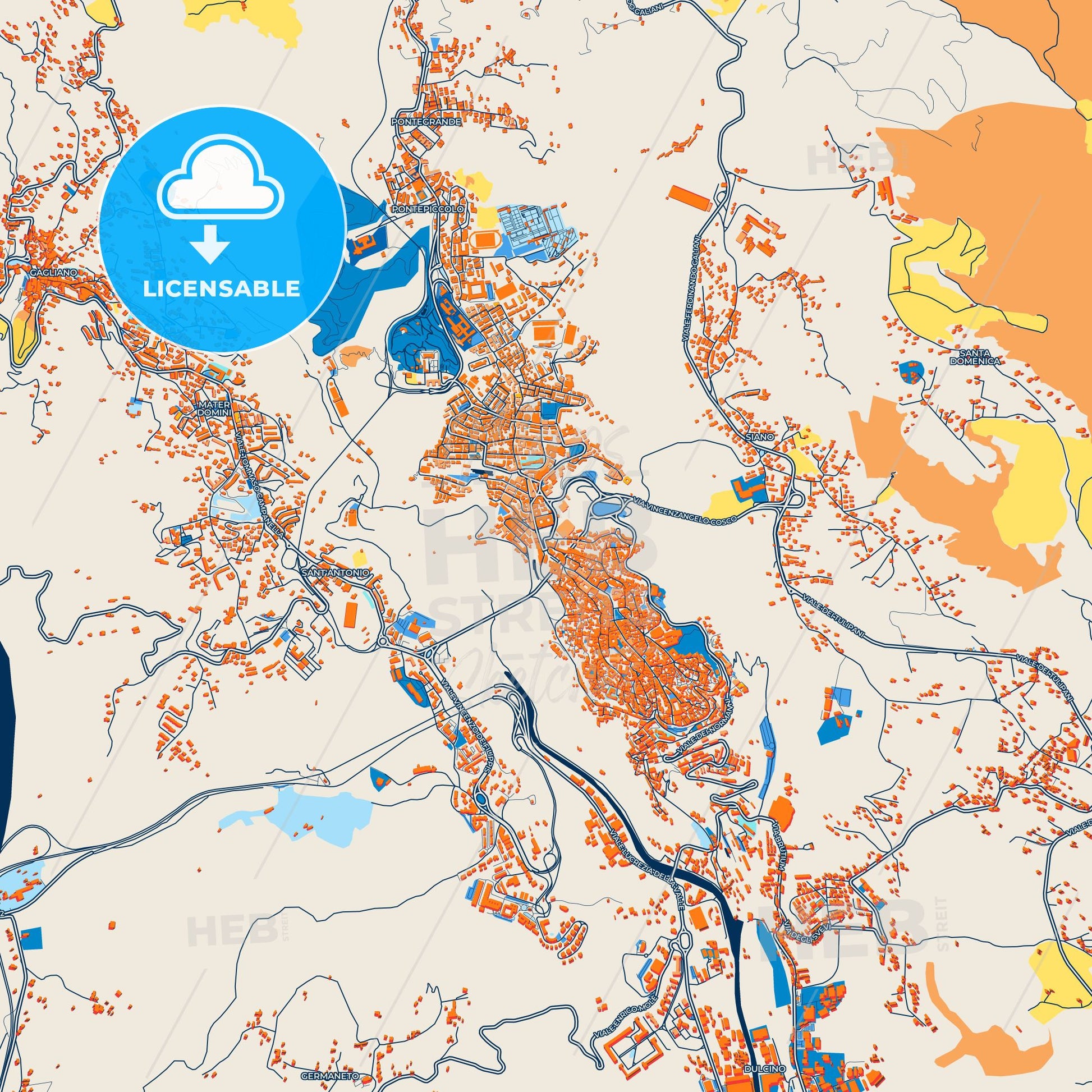 Colorful Catanzaro Street Map with Labels and Buildings