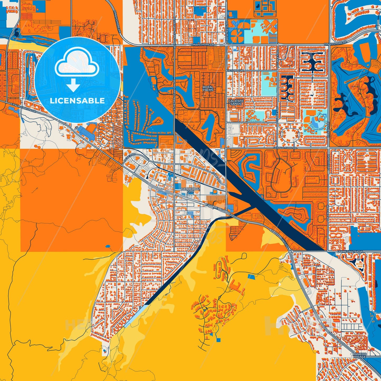 Colorful Cathedral City Street Map with Labels and Buildings
