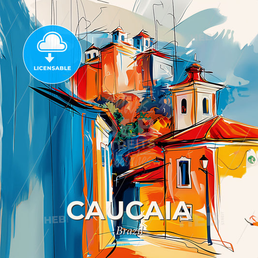 Vibrant Caucaia, Brazil - A Painting Of A Building With A Tower - Square format print template