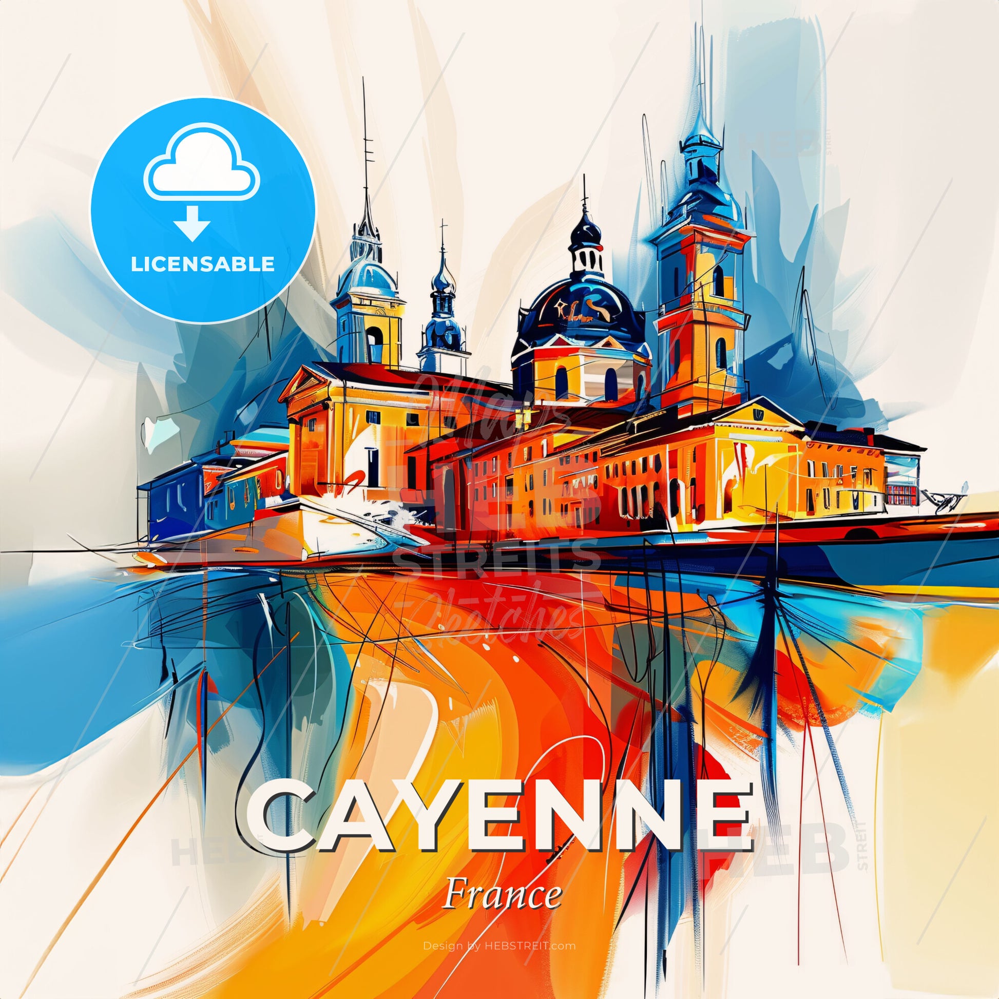 Vibrant Cayenne, France - A Painting Of A Building - Square format print template