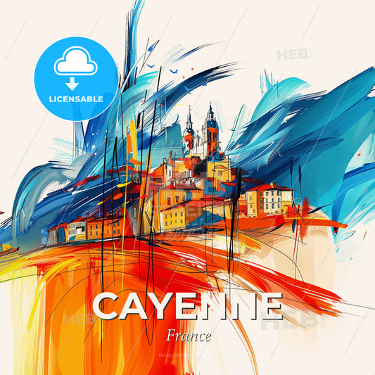 Vibrant Cayenne, France - A Painting Of A City - Square format print template