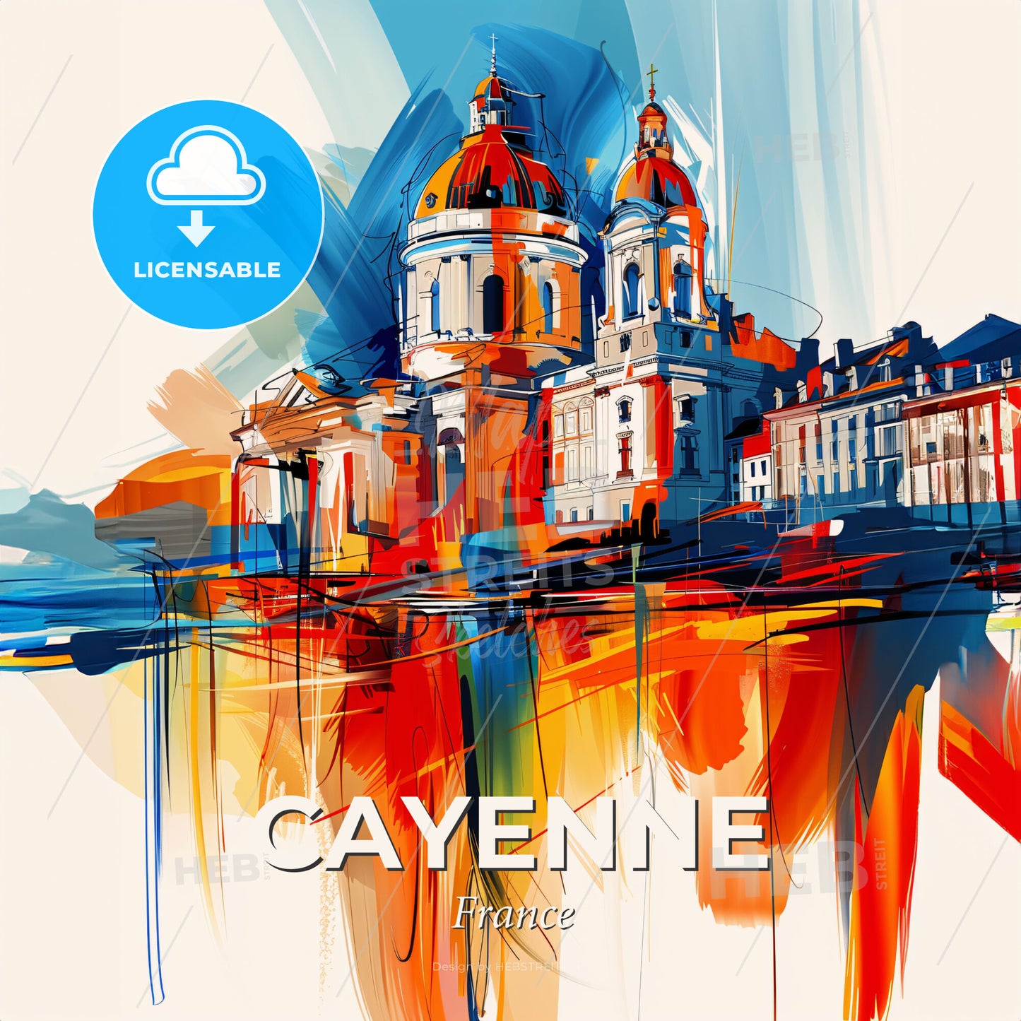 Vibrant Cayenne, France - A Painting Of A Building - Square format print template