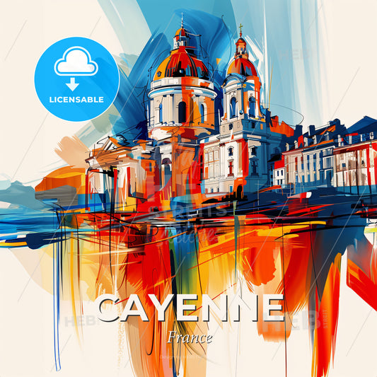 Vibrant Cayenne, France - A Painting Of A Building - Square format print template