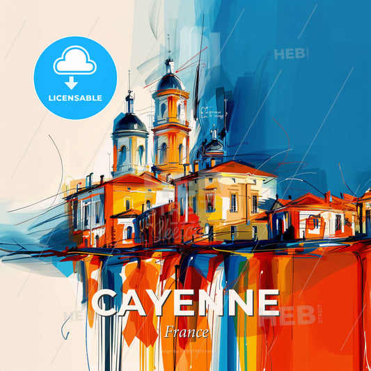 Vibrant Cayenne, France - A Painting Of A Building - Square format print template