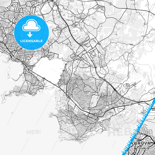 Çayırova, Turkey light map with streetnames, citynames and districts