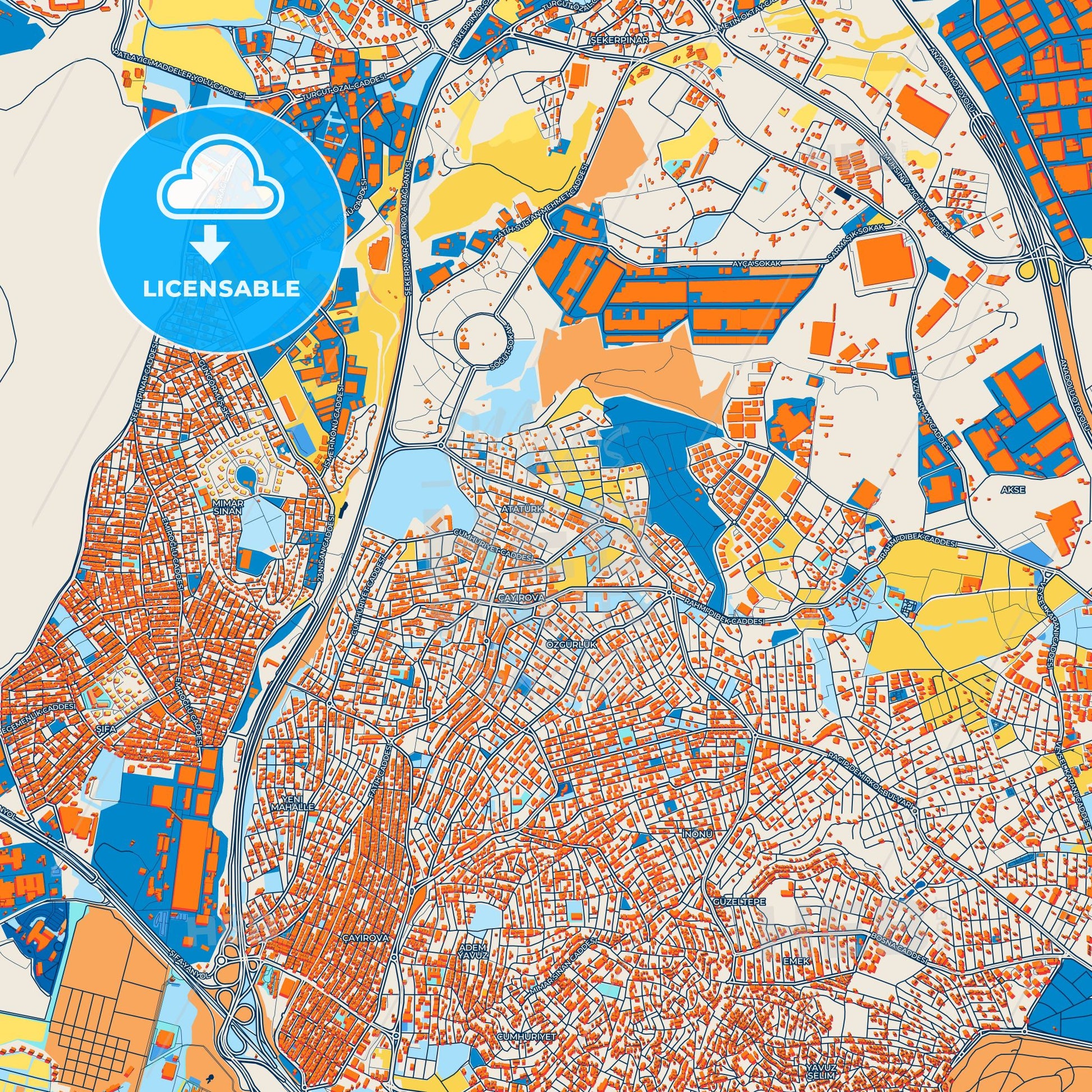 Colorful Çayırova Street Map with Labels and Buildings