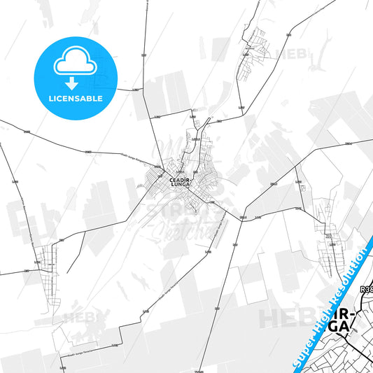 Ceadâr-Lunga, Moldova light map with streetnames, citynames and districts