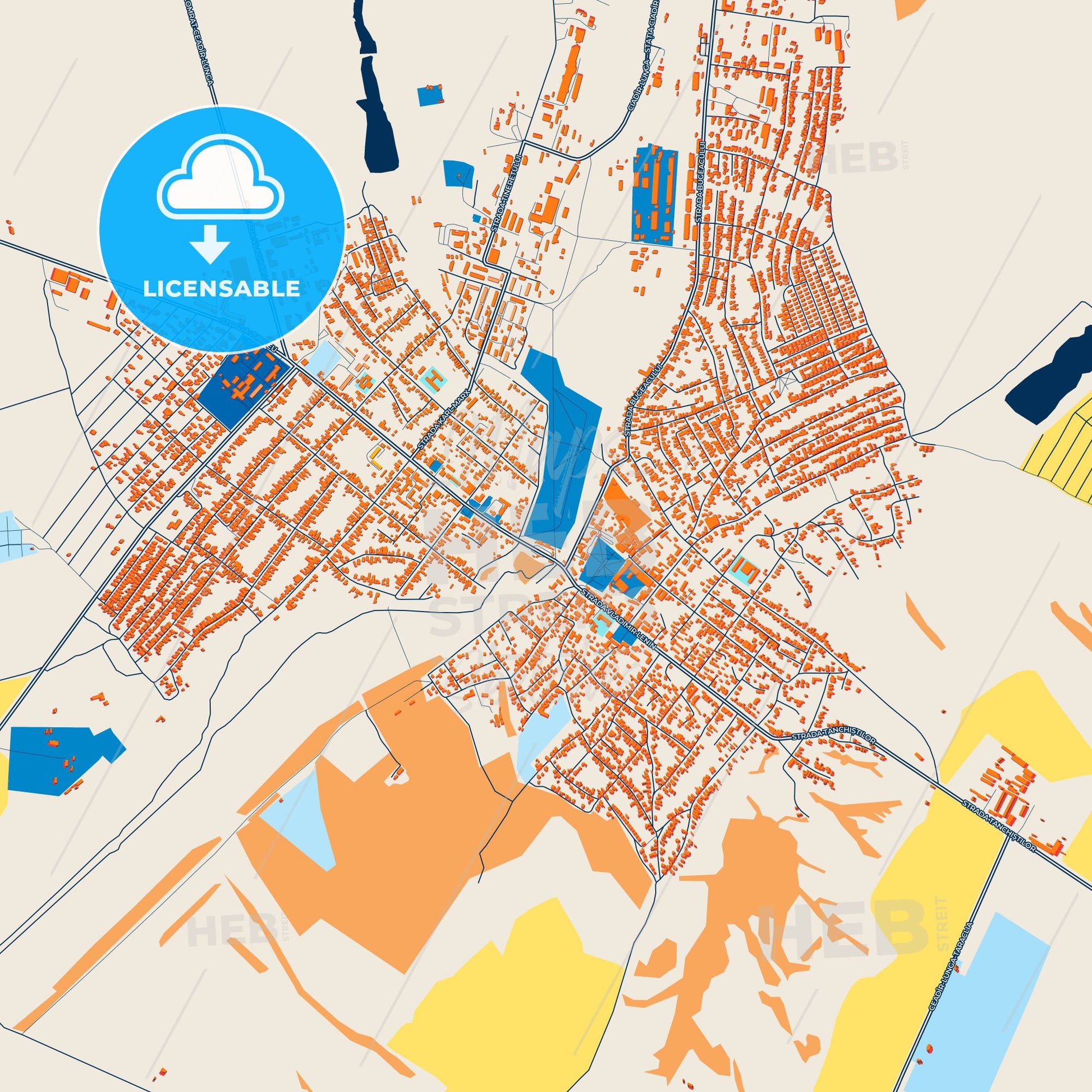 Colorful Ceadâr-Lunga Street Map with Labels and Buildings