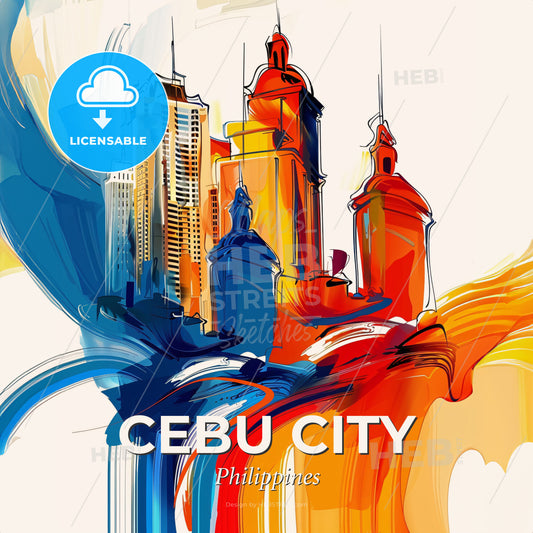 Vibrant Cebu City, Philippines - A Colorful Cityscape With Towers - Square format print template