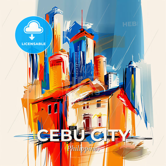 Vibrant Cebu City, Philippines - A Painting Of A City - Square format print template