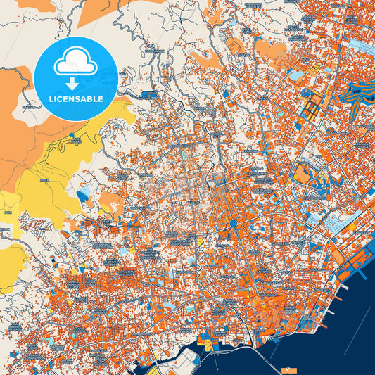 Colorful Cebu City Street Map with Labels and Buildings