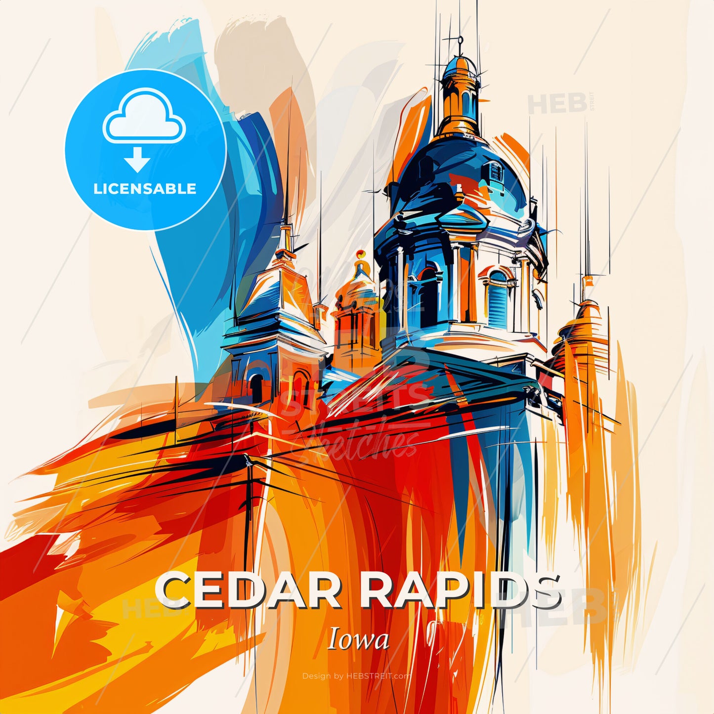 Vibrant Cedar Rapids, Iowa - A Painting Of A Building - Square format print template
