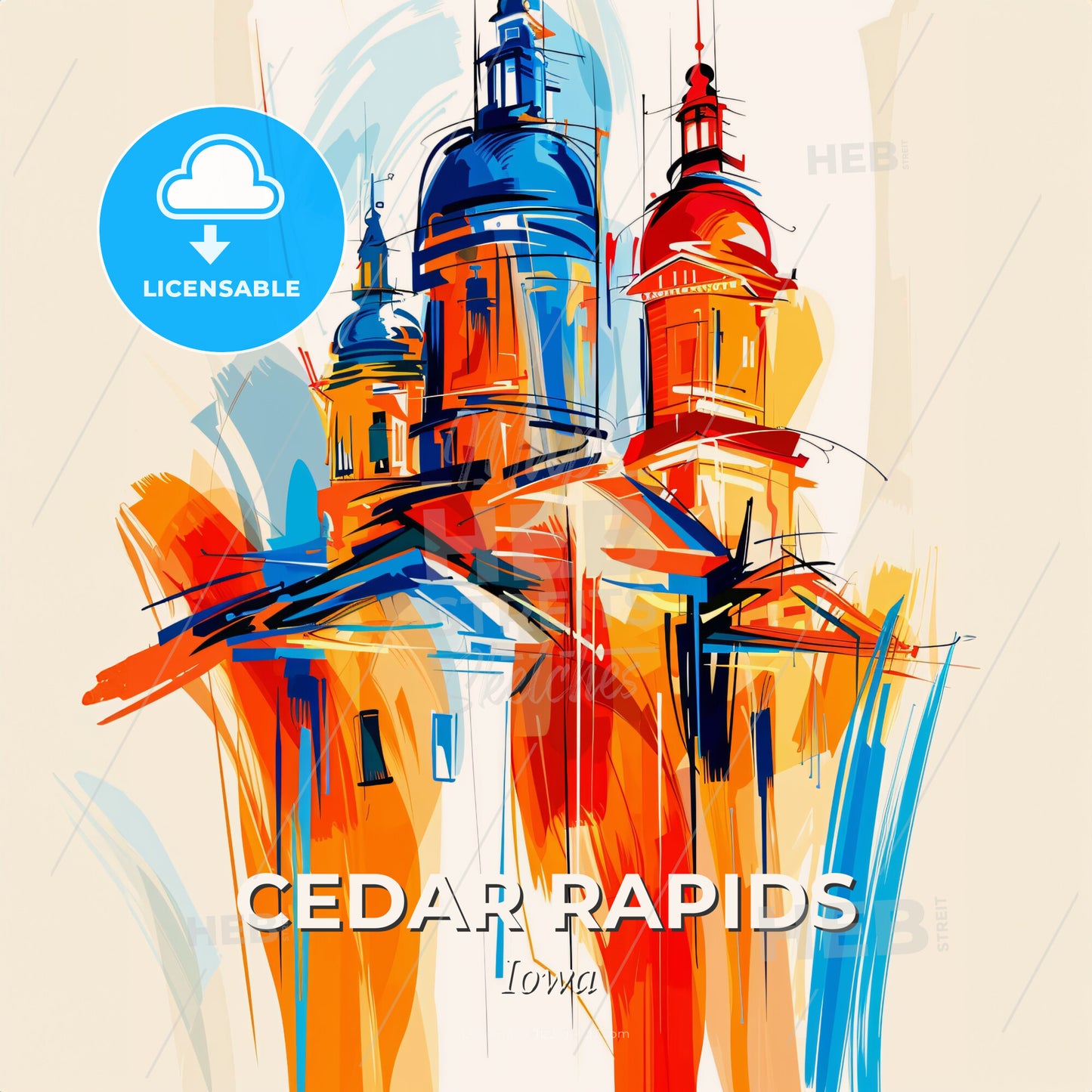 Vibrant Cedar Rapids, Iowa - A Painting Of A Building - Square format print template