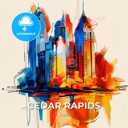 Vibrant Cedar Rapids, Iowa - A Colorful Cityscape With Many Buildings - Square format print template