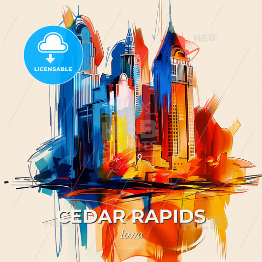 Vibrant Cedar Rapids, Iowa - A Colorful Cityscape With Many Buildings - Square format print template