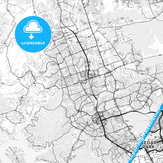 Cedar Park, Texas light map with streetnames, citynames and districts