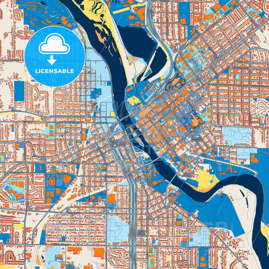 Colorful Cedar Rapids Street Map with Labels and Buildings