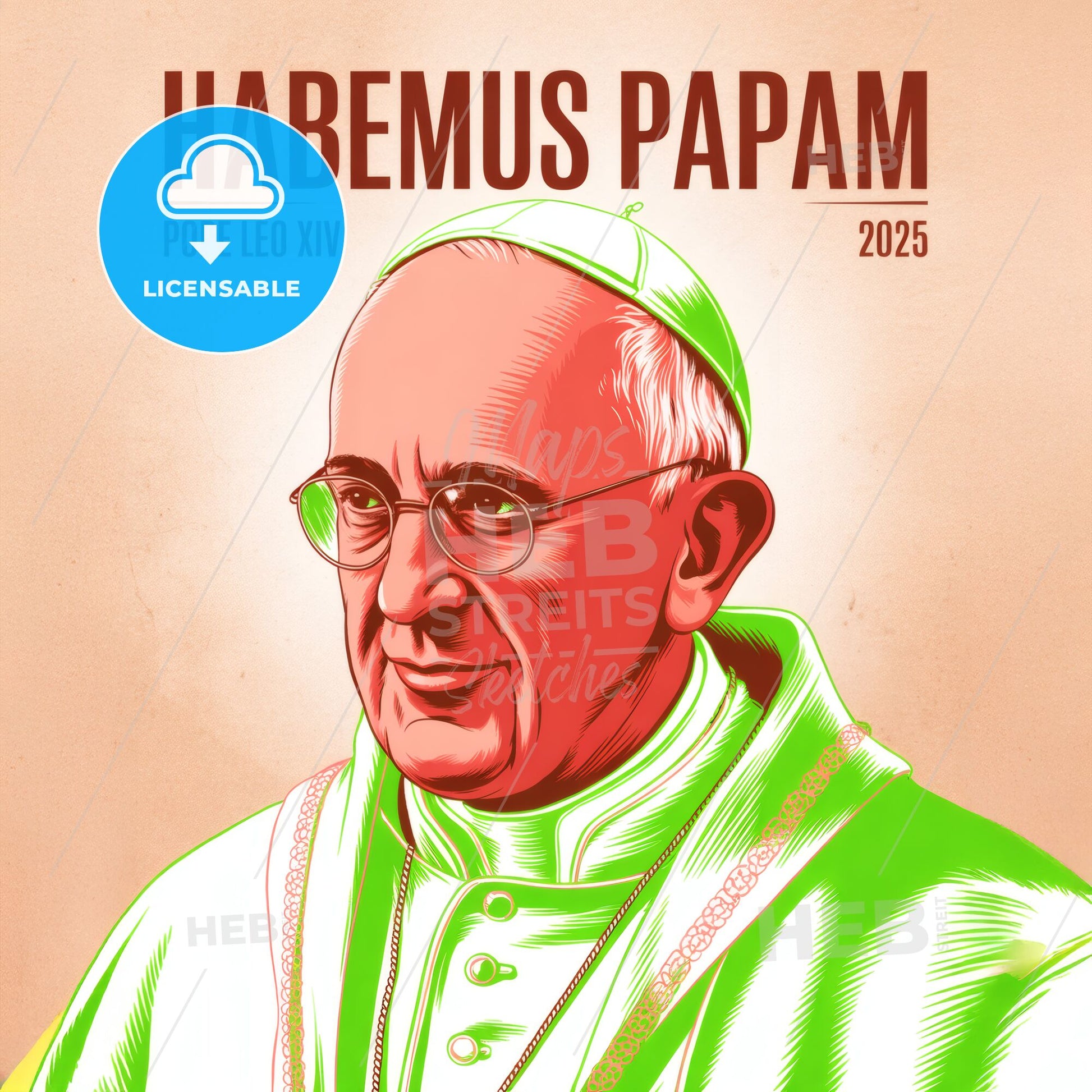 Celebrating the Future: Artistic Rendering of Pope Leo XIV in 2025, with 'Habemus Papam' Theme.