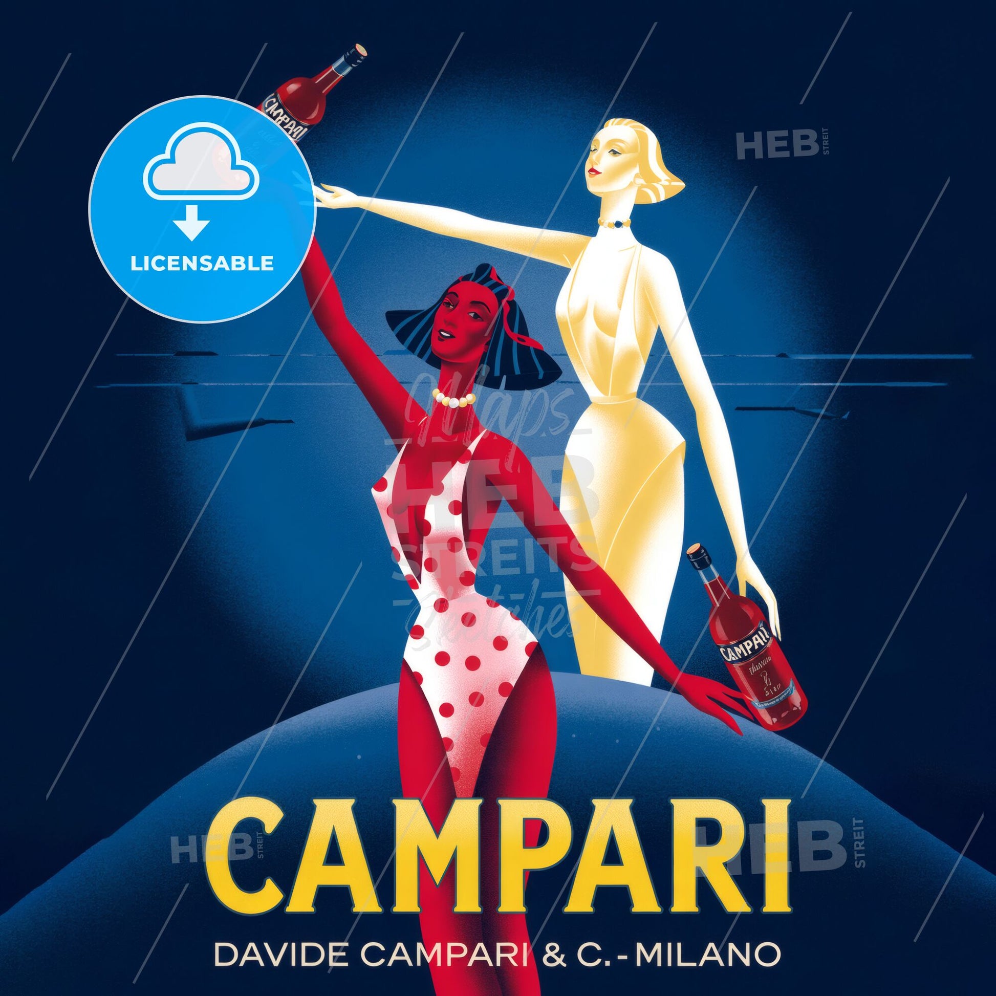 Celebrating Style and Flavor: Iconic Women Toasting with Campari in a Vibrant Retro Artwork.