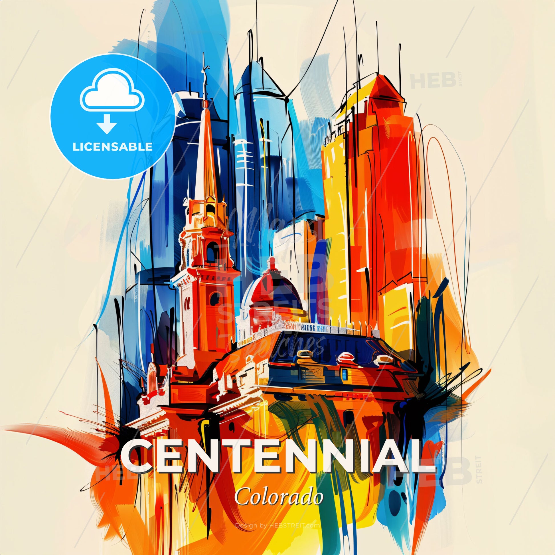 Vibrant Centennial, Colorado - A Painting Of A City - Square format print template