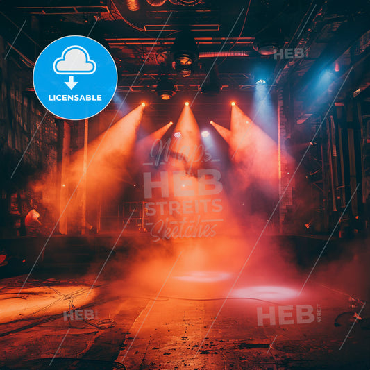 Center Stage Set Up With Yellow Pink Lights Zoomed I - A Stage With Lights And Smoke