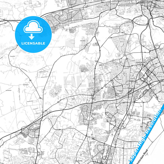 Centurion, South Africa light map with streetnames, citynames and districts