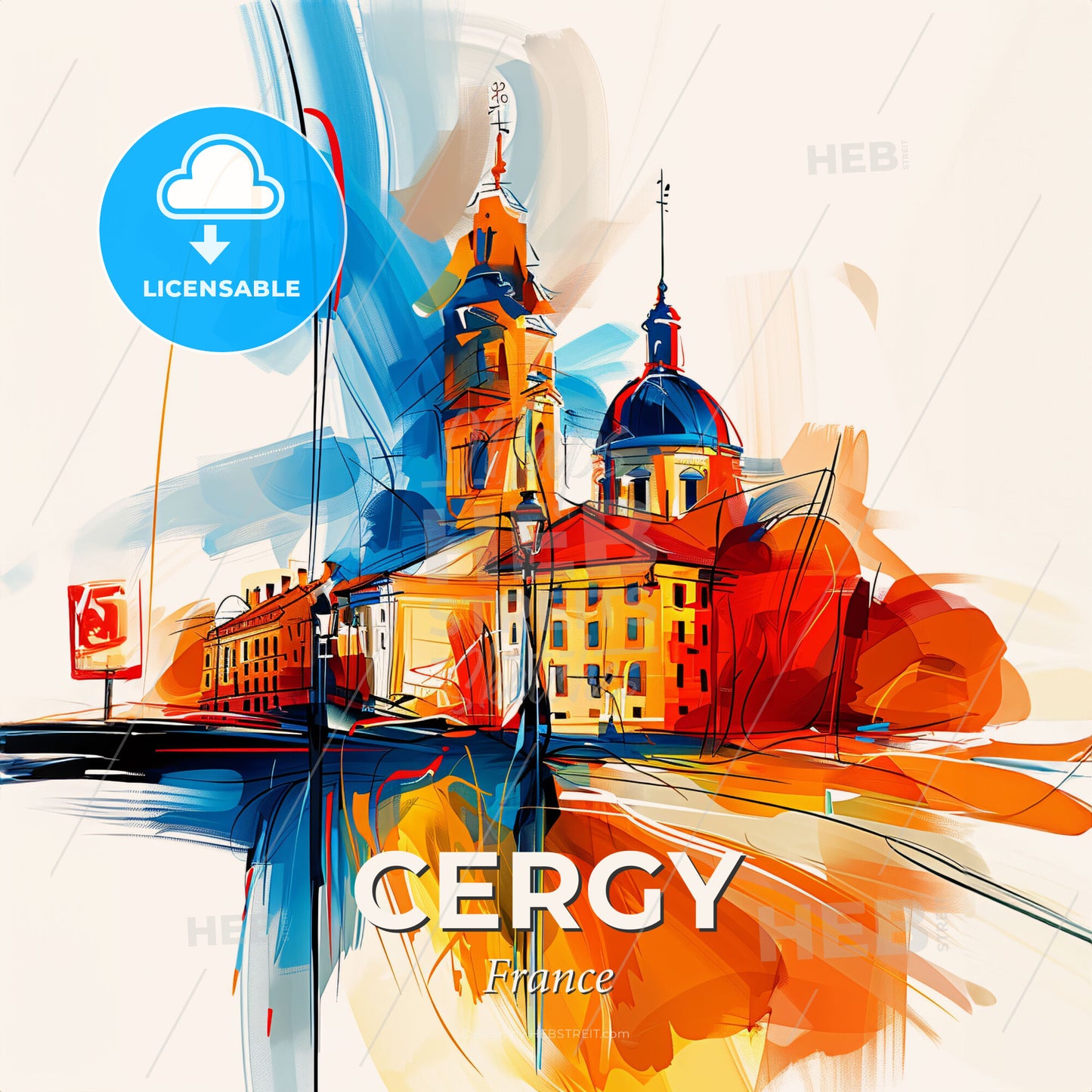 Vibrant Cergy, France - A Painting Of A Building - Square format print template