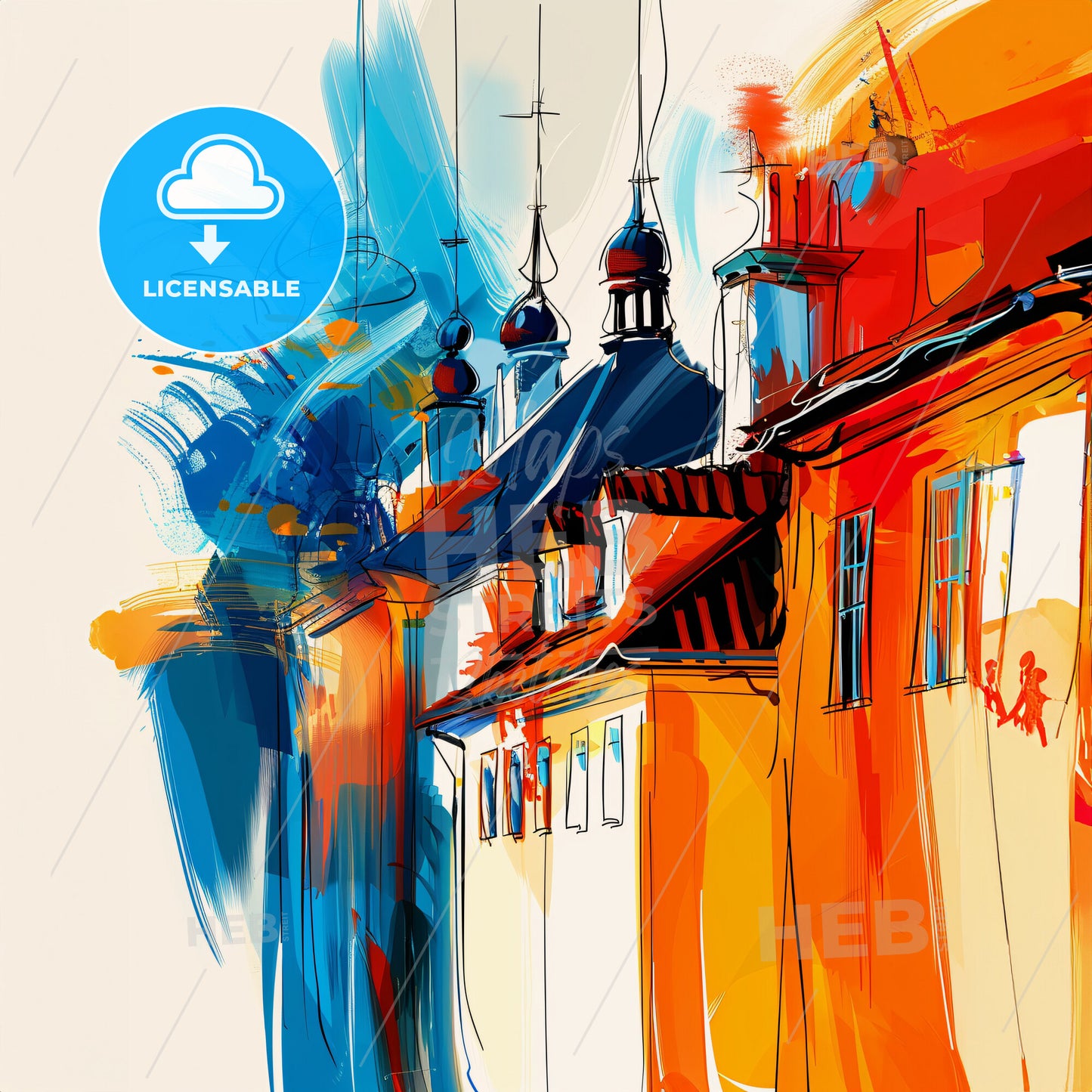 Vibrant Cergy, France - A Painting Of Buildings With Colorful Paint