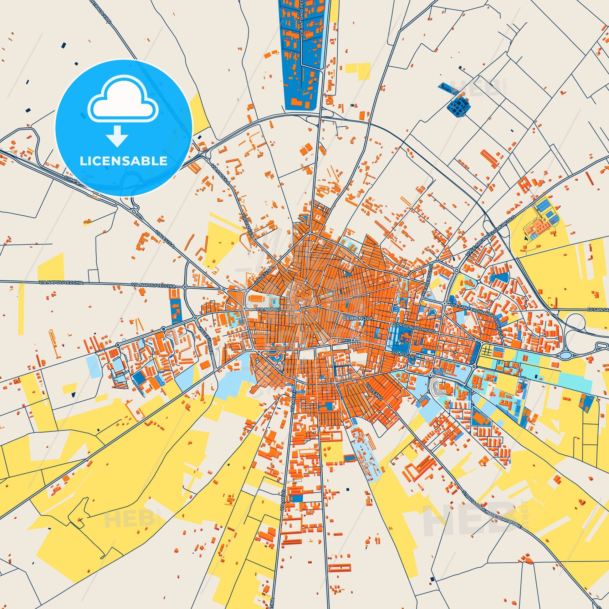 Colorful Cerignola Street Map with Labels and Buildings
