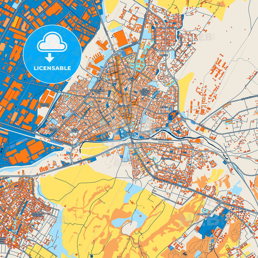 Colorful Çerkezköy Street Map with Labels and Buildings