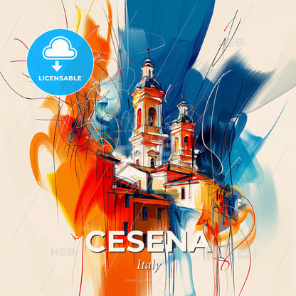 Vibrant Cesena, Italy - A Painting Of A Building With A Tower - Square format print template