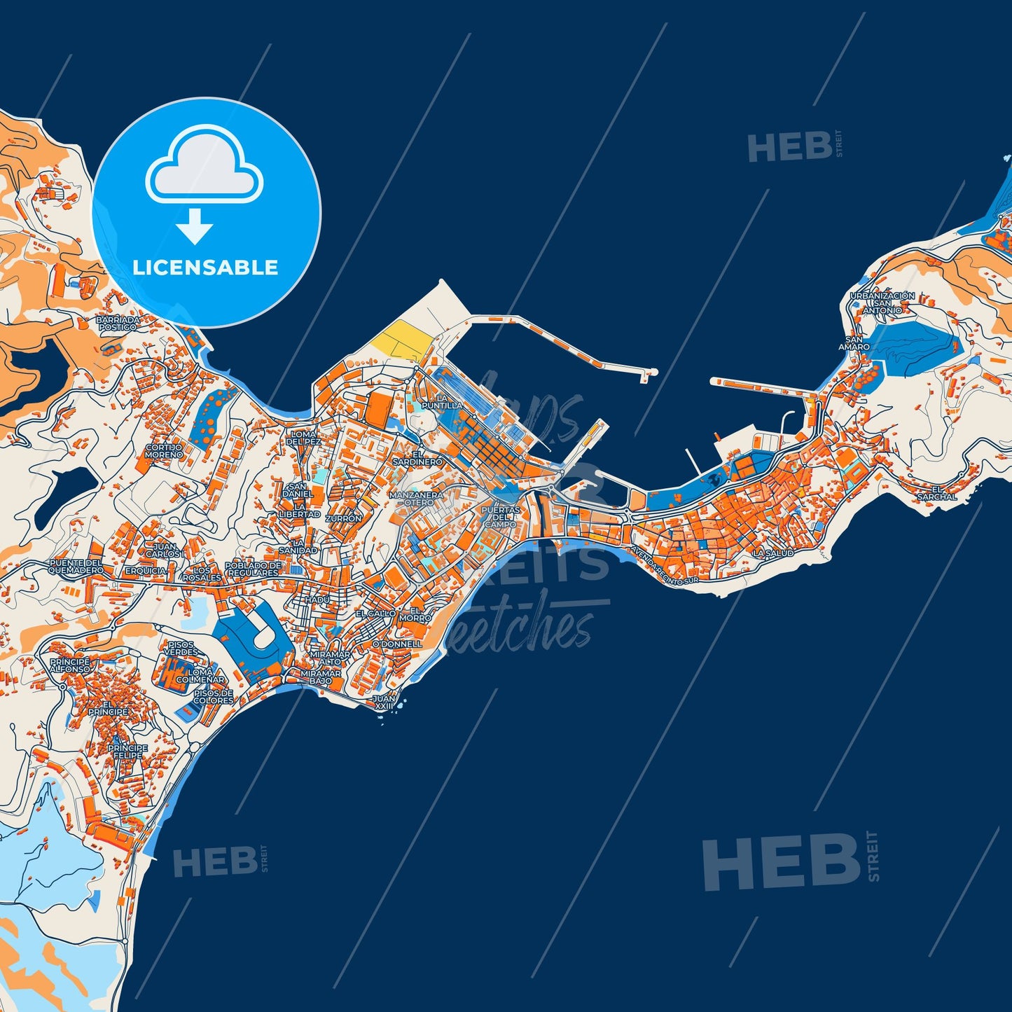 Colorful Ceuta Street Map with Labels and Buildings