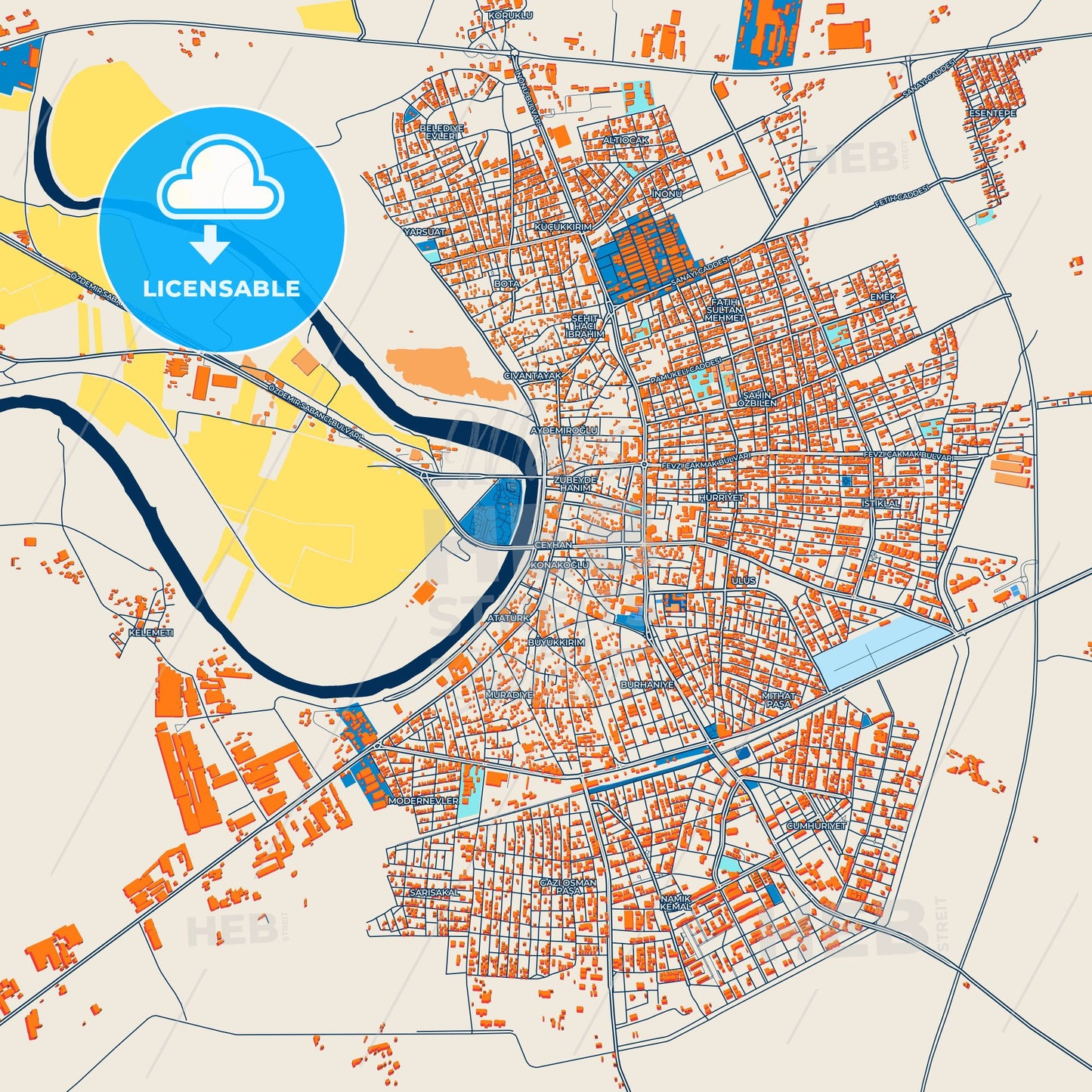 Colorful Ceyhan Street Map with Labels and Buildings
