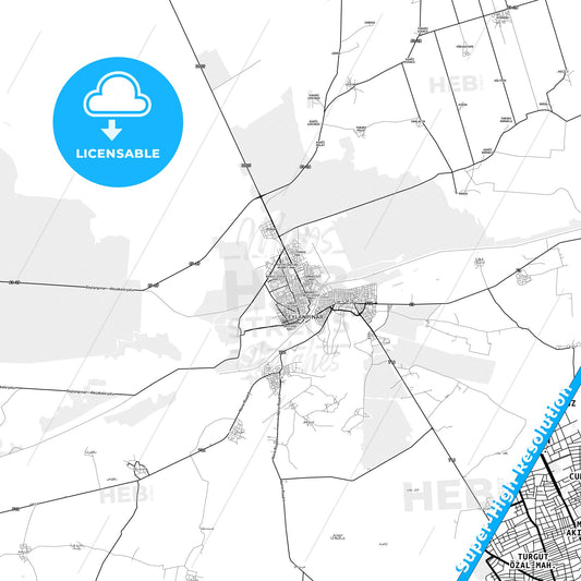 Ceylanpınar, Turkey light map with streetnames, citynames and districts
