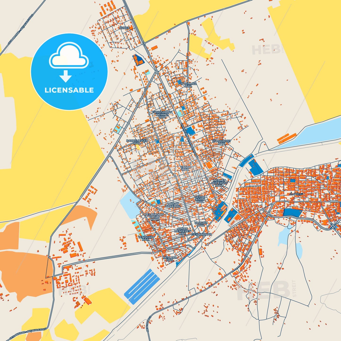 Colorful Ceylanpınar Street Map with Labels and Buildings