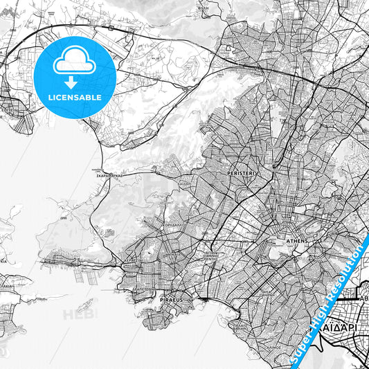 Chaidari, Greece light map with streetnames, citynames and districts