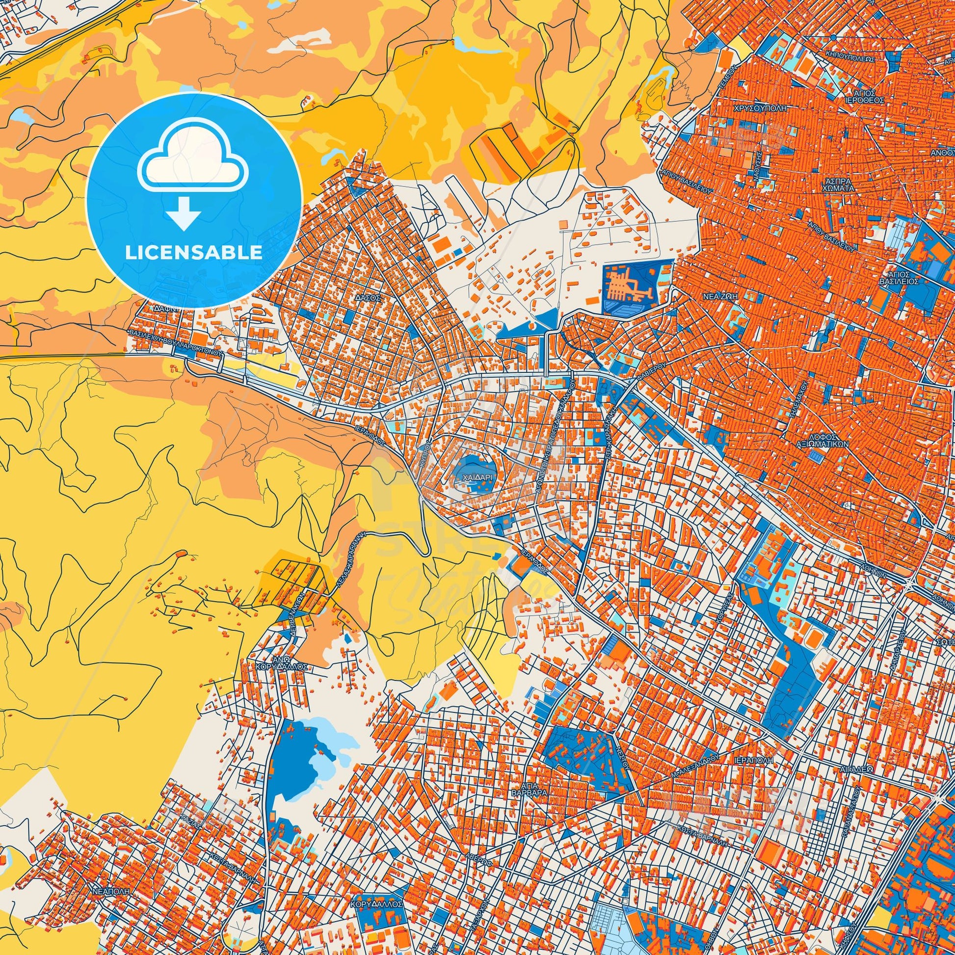 Colorful Chaidari Street Map with Labels and Buildings