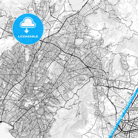 Chalandri, Greece light map with streetnames, citynames and districts