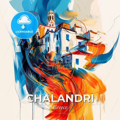 Vibrant Chalandri, Greece - A Painting Of A Building With Colorful Paint - Square format print template
